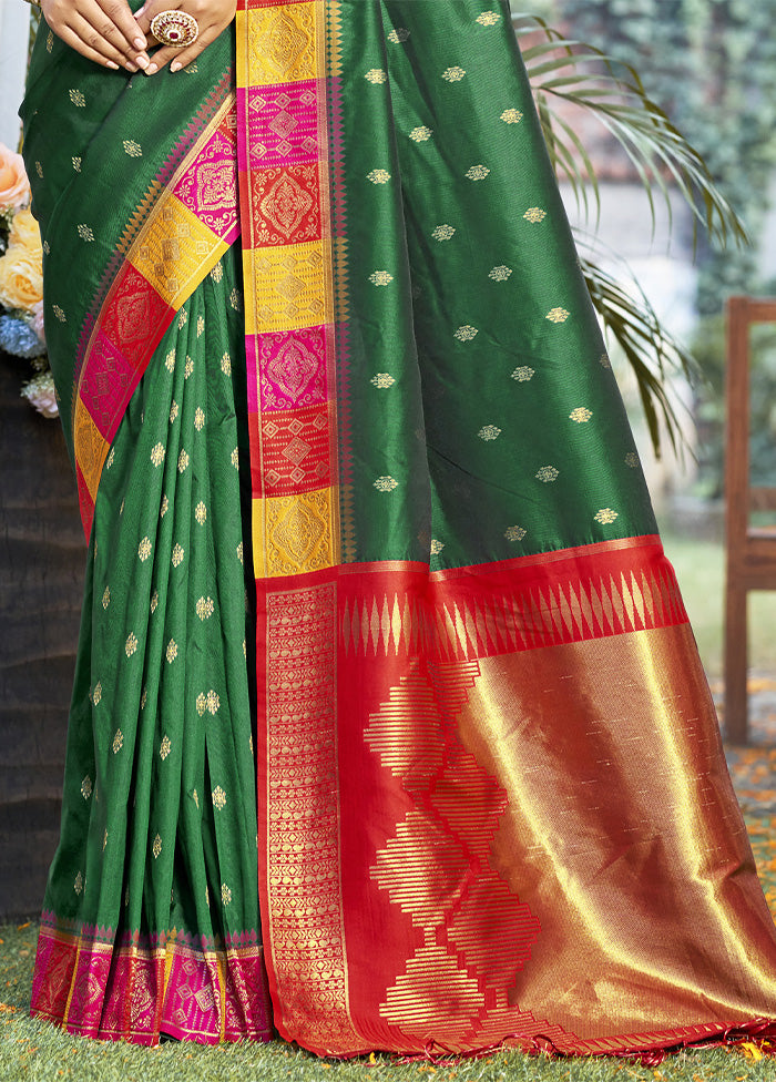 Dark Green Dupion Silk Saree With Blouse Piece From China Cheap Pice