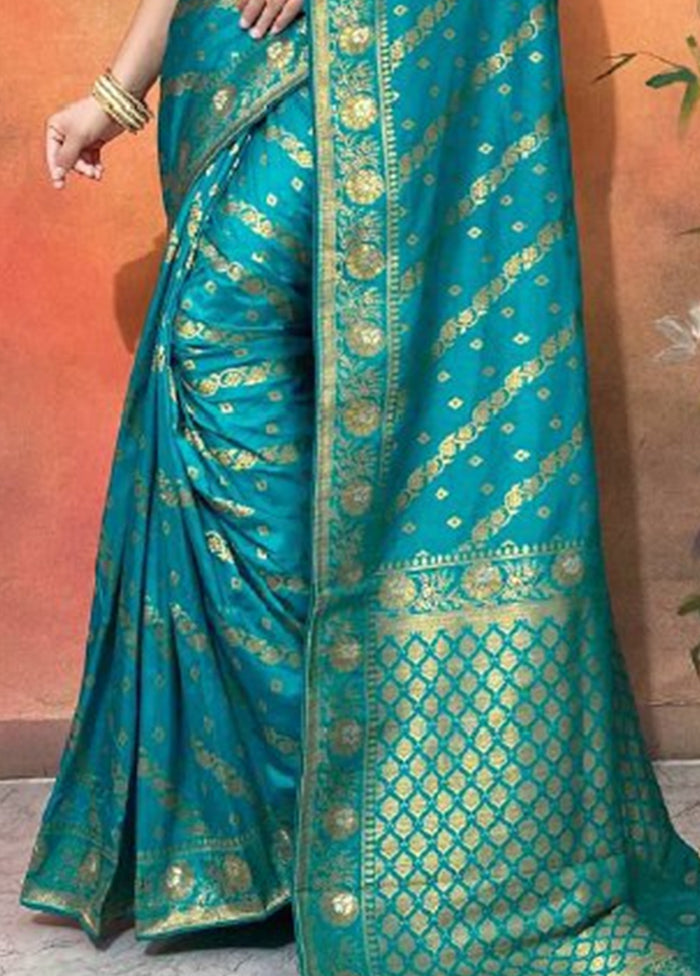 Rama Dupion Silk Saree With Blouse Piece Online For Sale