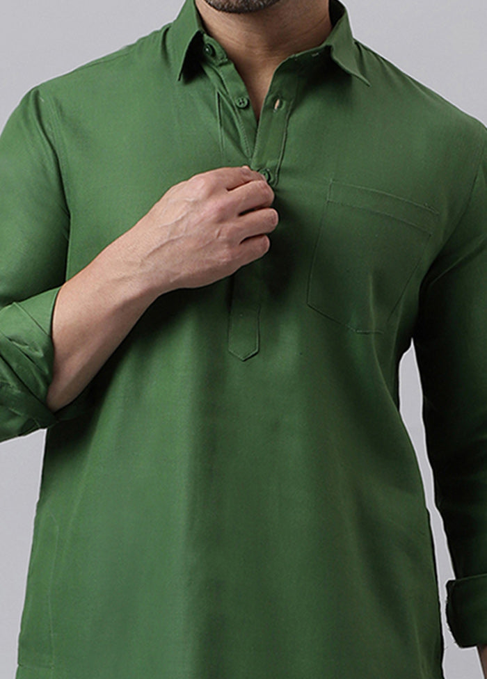 Green Cotton Jacquard Long Kurta View Cheap Online