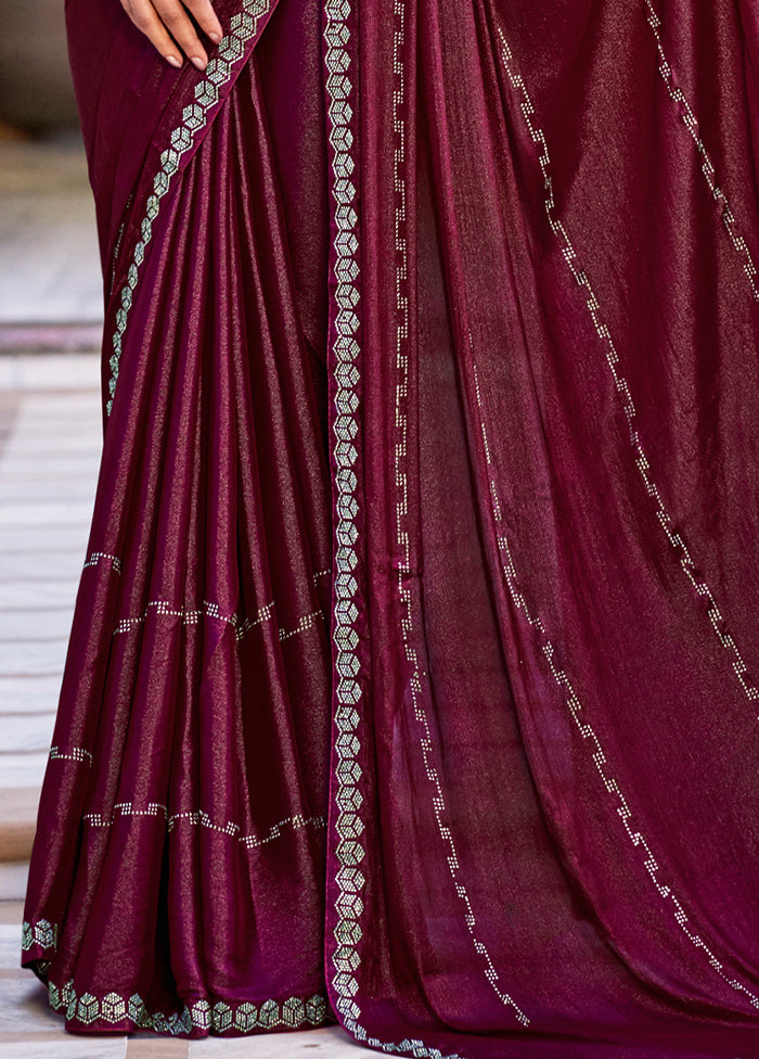 Maroon Chiffon Silk Saree With Blouse Piece Free Shipping New Styles