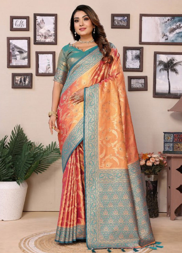 Orange Spun Silk Saree With Blouse Piece Best Place Online