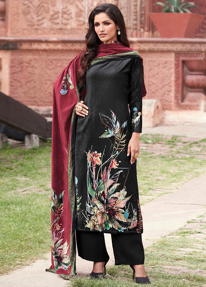 3 Pc Black Unstitched Pashmina Suit Set Wide Range Of Sale Online