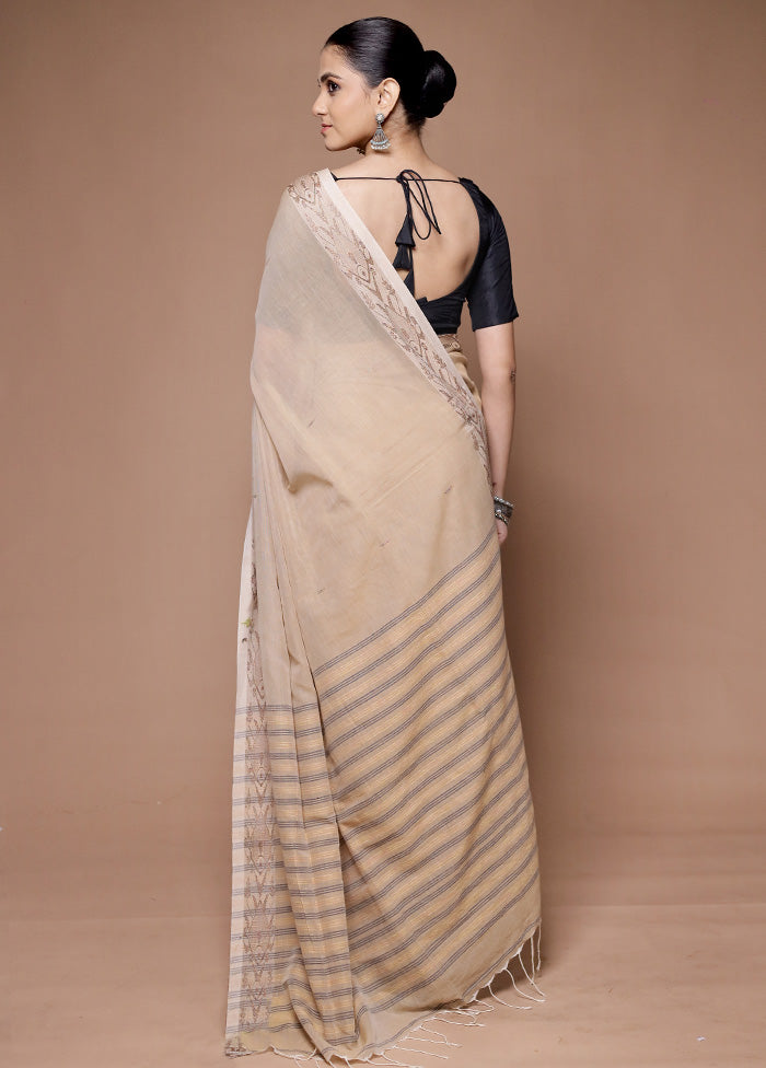 Cream Khadi Cotton Saree With Blouse Piece Buy Cheap Manchester