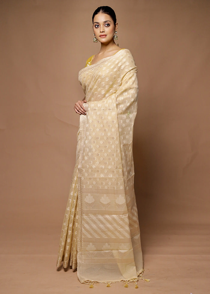 Cream Kora Silk Saree With Blouse Piece Best