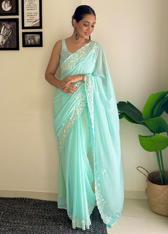 Sky Blue Georgette Saree With Blouse Piece Sast Sale Online