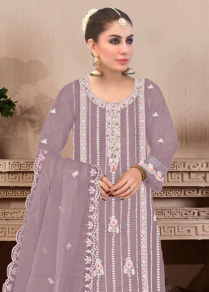 3 Pc Light Purple Semi Stitched Georgette Suit Set Cheap Sale Comfortable