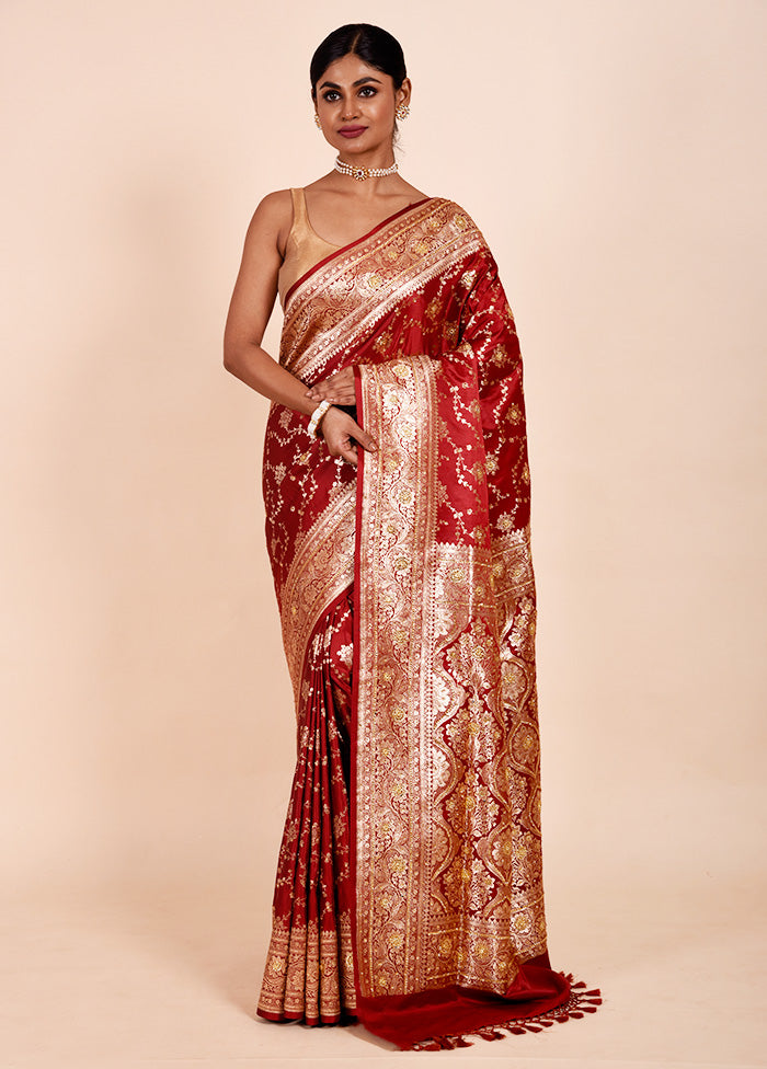 Maroon Banarasi Silk Saree With Blouse Piece Outlet Countdown Package