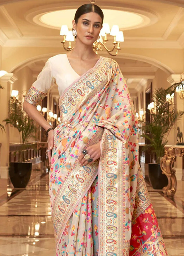 White Banarasi Silk Saree With Blouse Piece Best Seller