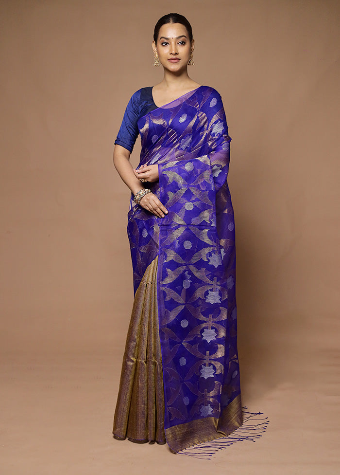 Blue Handloom Matka Pure Silk Saree With Blouse Piece Discount With Mastercard