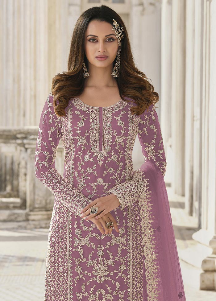 3 Pc Light Pink Semi Stitched Net Suit Set Pick A Best