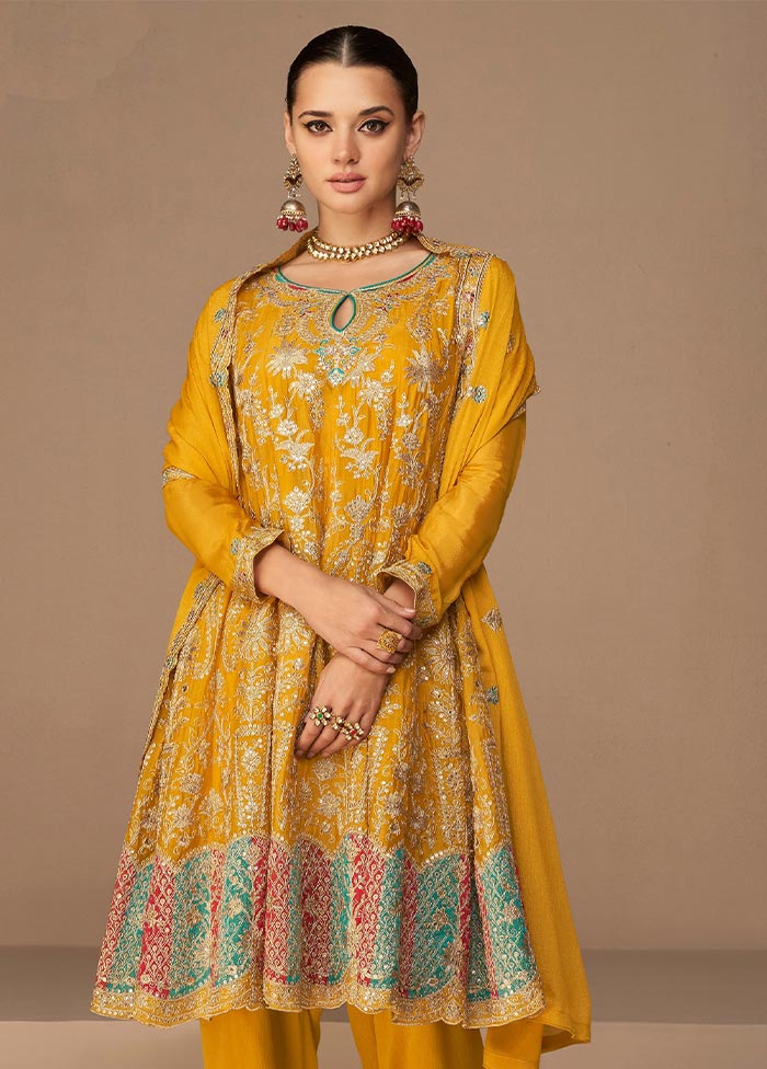 3 Pc Mustard Semi Stitched Georgette Suit Set Hot Sale Cheap Pice