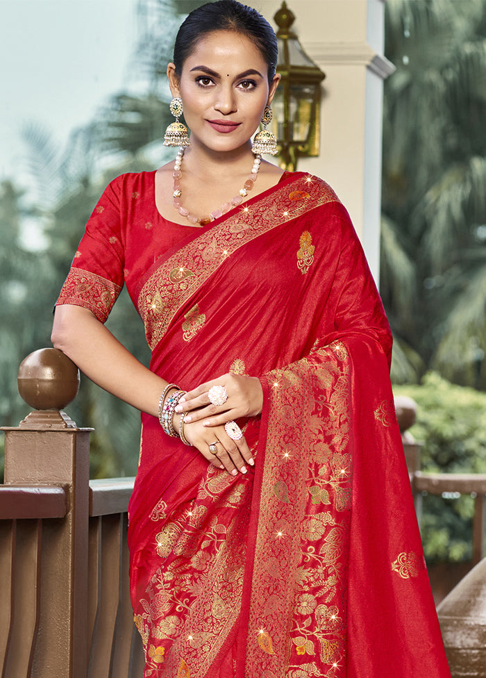 Red Dupion Silk Saree With Blouse Piece Real Online