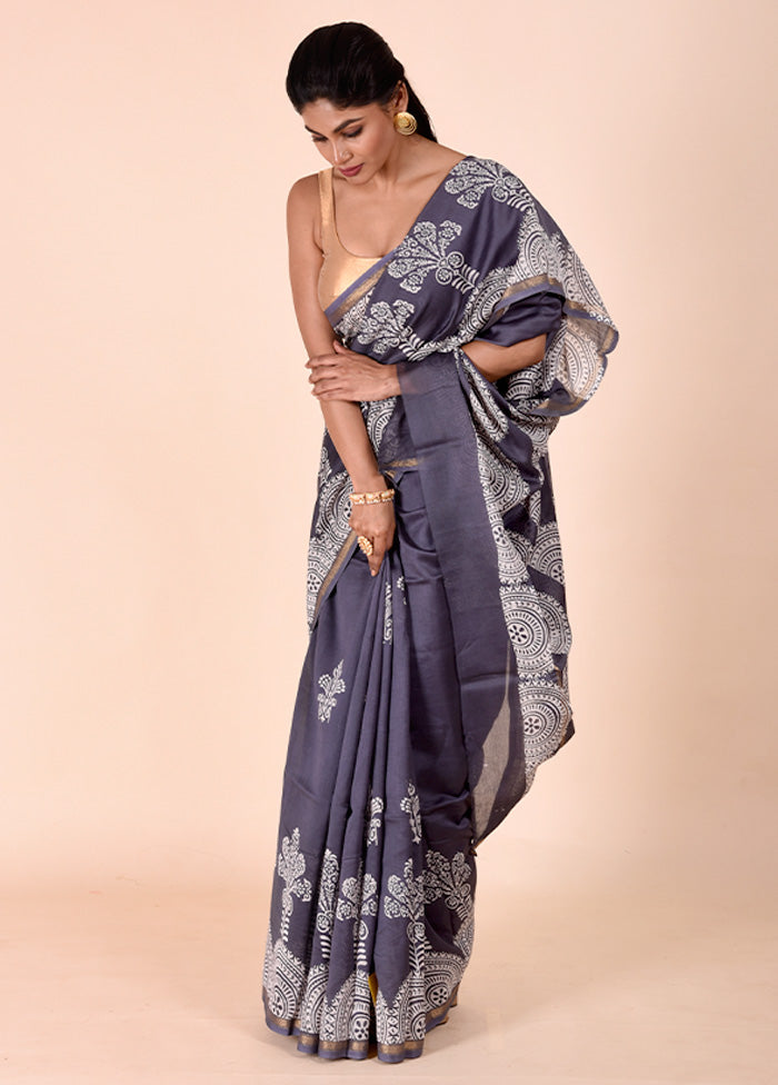 Grey Chanderi Cotton Saree With Blouse Piece Discount Classic