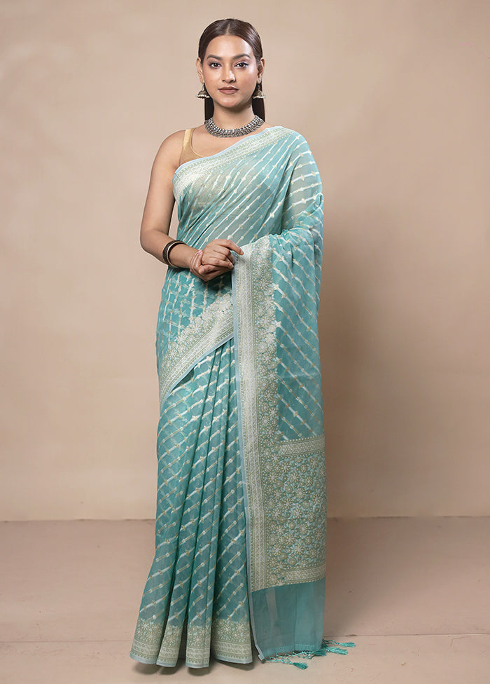 Sky Blue Kora Silk Saree With Blouse Piece Clearance Buy