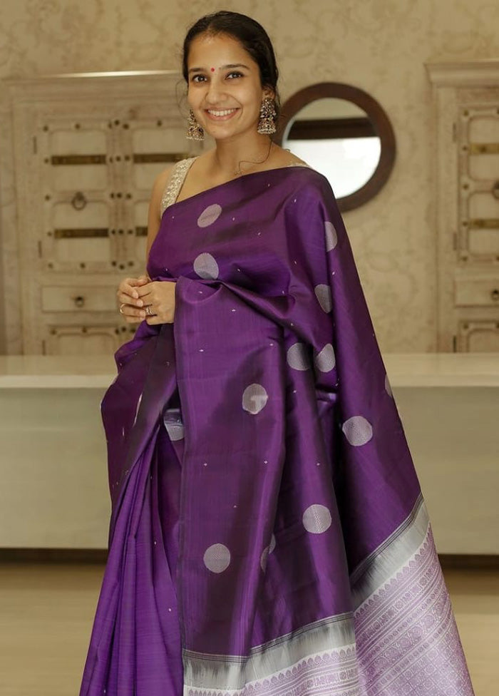 Purple Banarasi Silk Saree With Blouse Piece Best Place Online