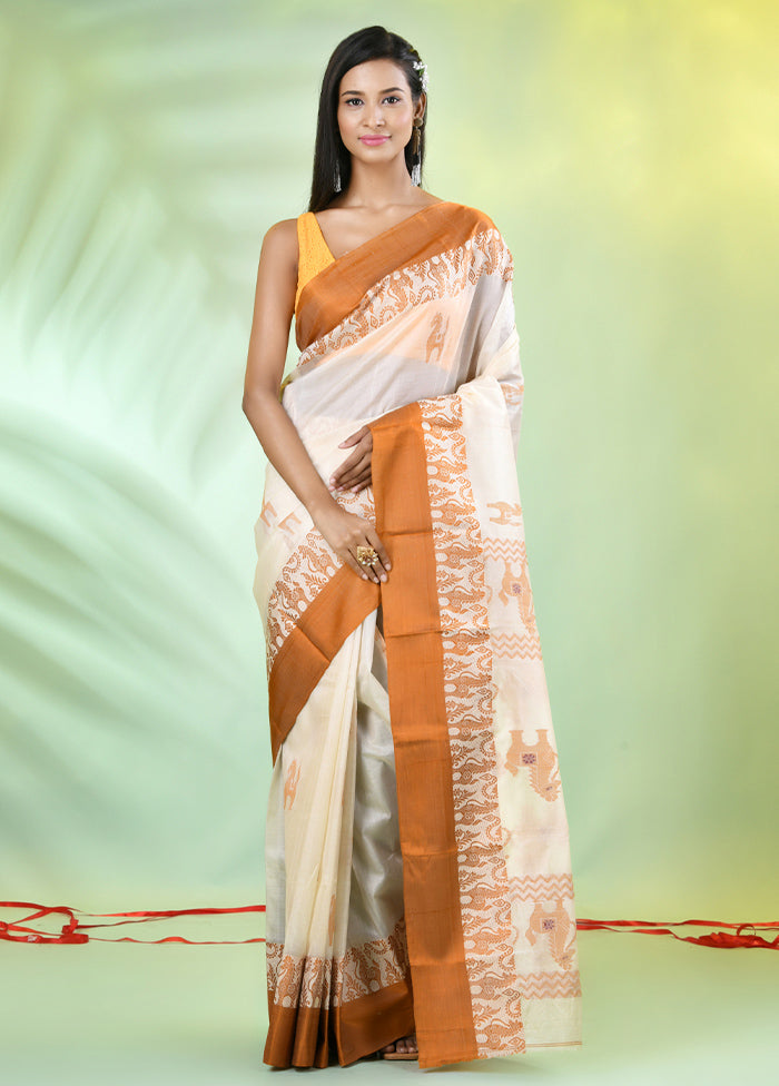 Off White Tussar Pure Silk Horse Motifs Woven Saree Without Blouse Piece Buy Cheap Big Discount