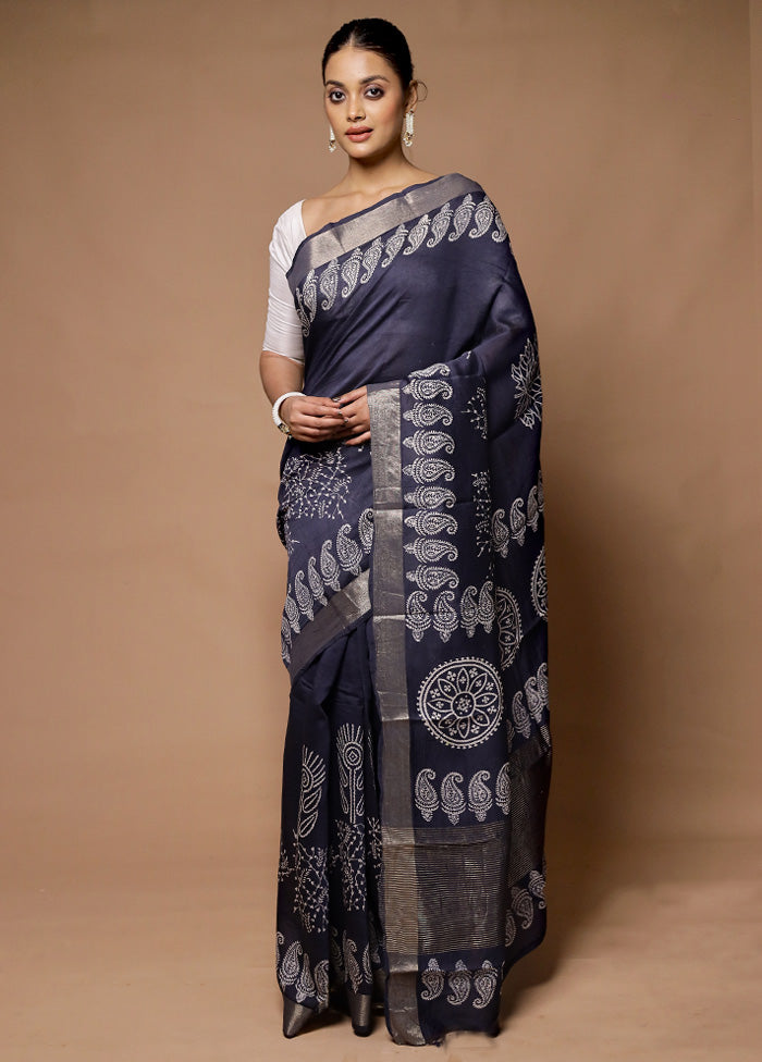 Grey Chanderi Cotton Saree With Blouse Piece Largest Supplier