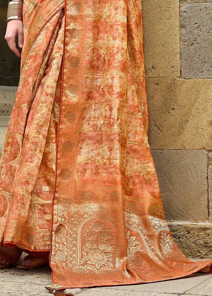 Orange Spun Silk Saree With Blouse Piece Outlet Discount Authentic