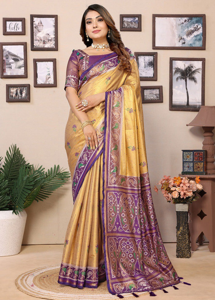 Golden Banarasi Silk Saree With Blouse Piece Online Cheap Pice