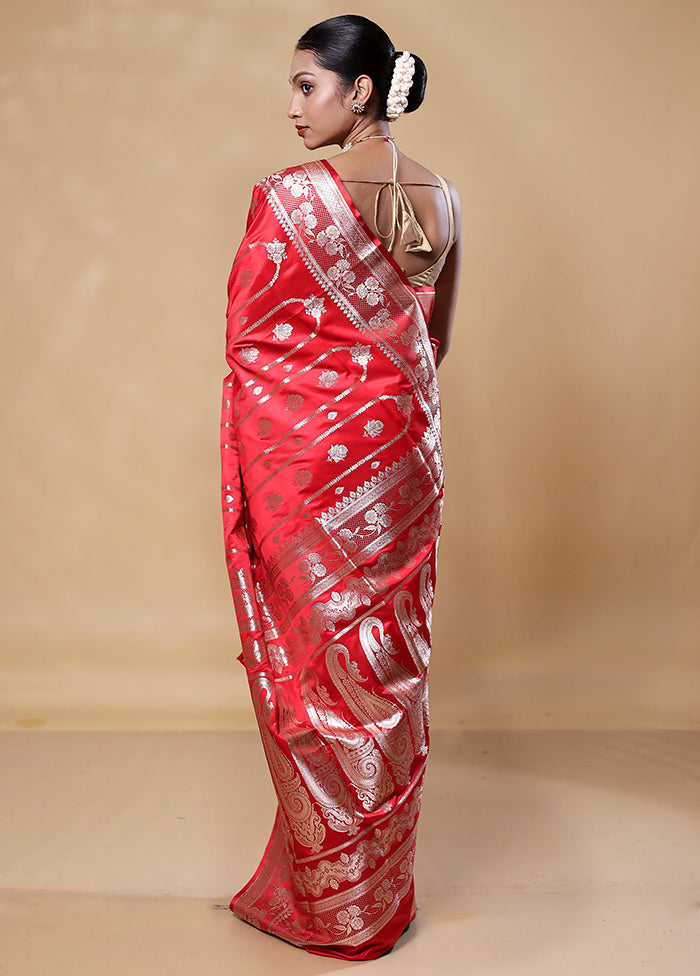 Red Banarasi Silk Saree With Blouse Piece Cheapest Pice