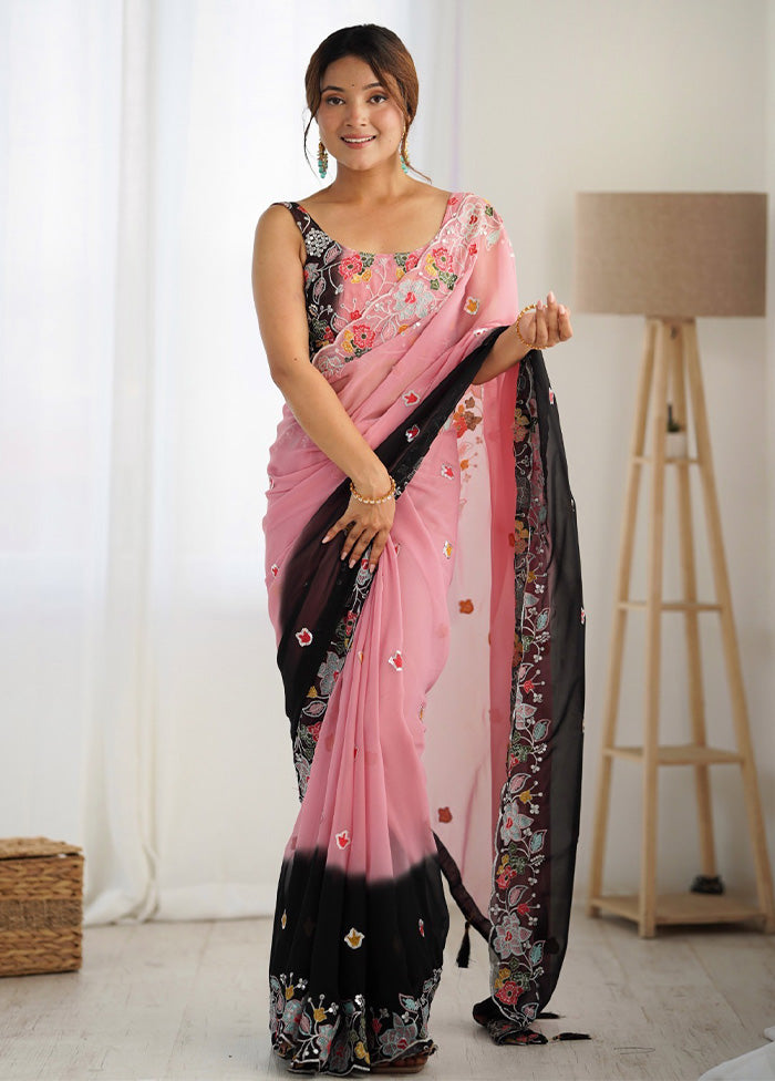 Black Georgette Saree With Blouse Piece Discount Fashionable