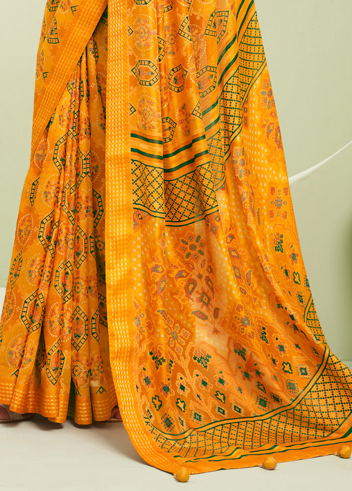 Yellow Georgette Saree With Blouse Piece Free Shipping Genuine