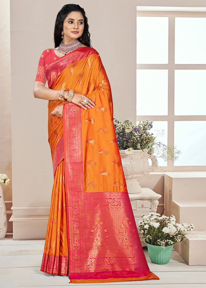 Orange Dupion Silk Saree With Blouse Piece Discount 2025