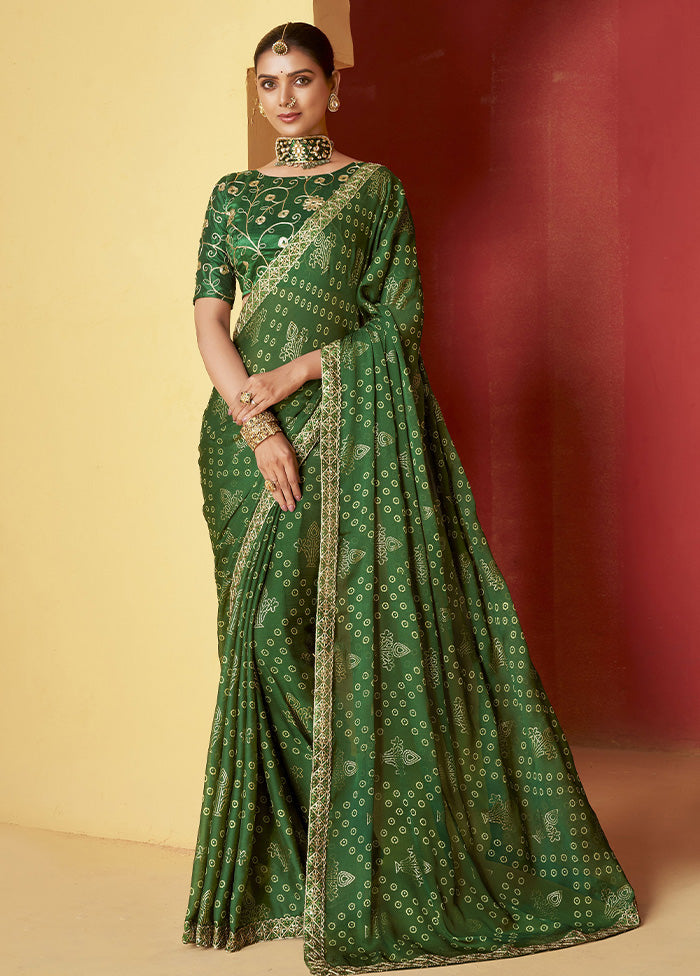 Pine Green Chiffon Silk Saree With Blouse Piece Footlocker Finishline Cheap Pice