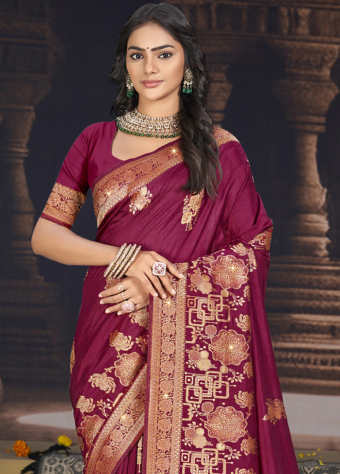 Purple Spun Silk Saree With Blouse Piece Cheap Fake