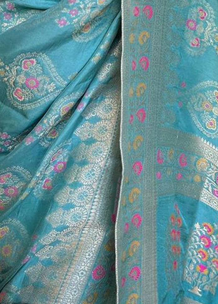 Blue Banarasi Silk Saree With Blouse Piece Free Shipping Order