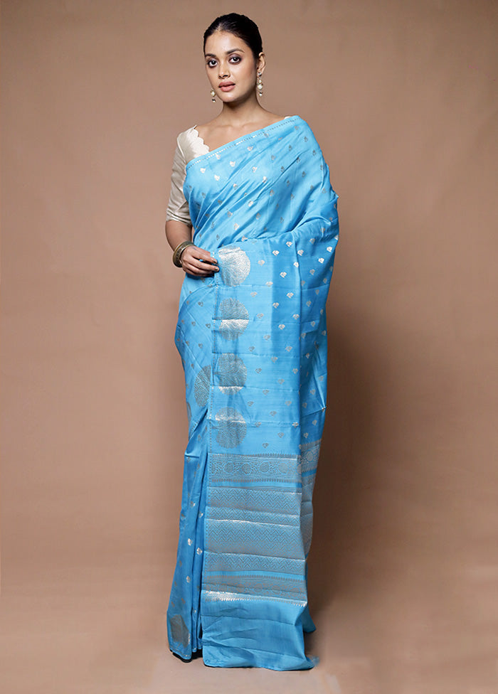 Blue Handloom Dupion Pure Silk Saree With Blouse Piece Buy Cheap Official Site