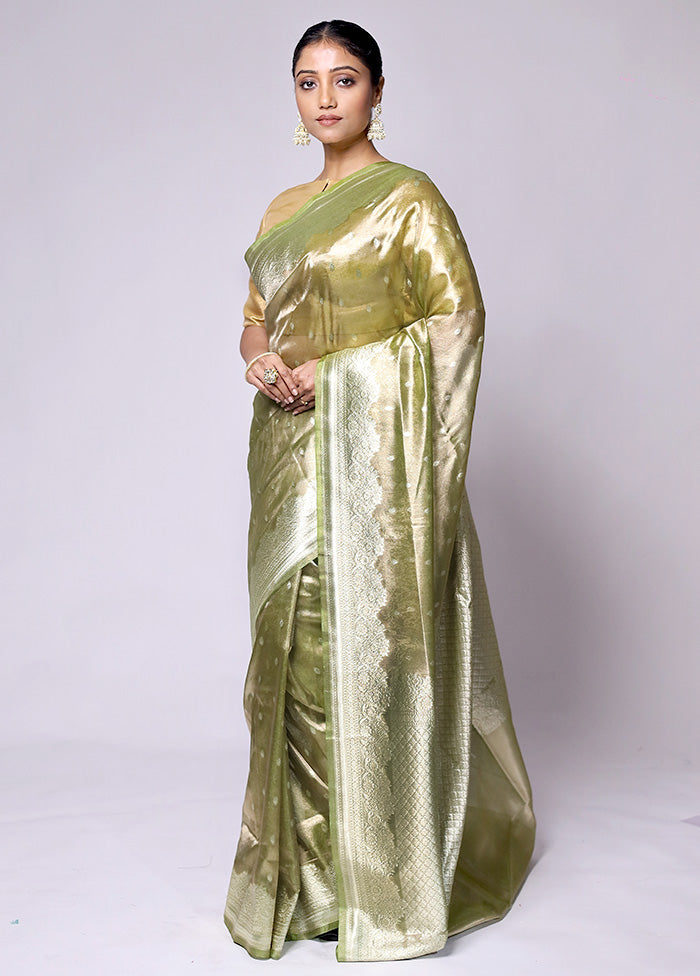 Green Tissue Silk Saree With Blouse Piece Clearance With Credit Card