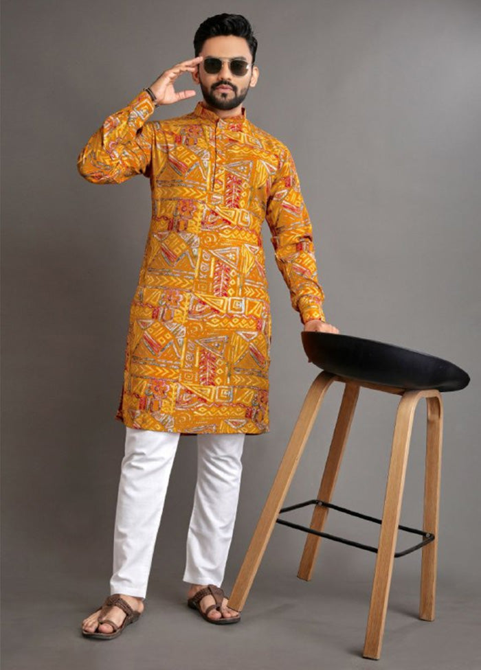 Yellow Cotton Kurta And Pajama Set Browse Cheap Online