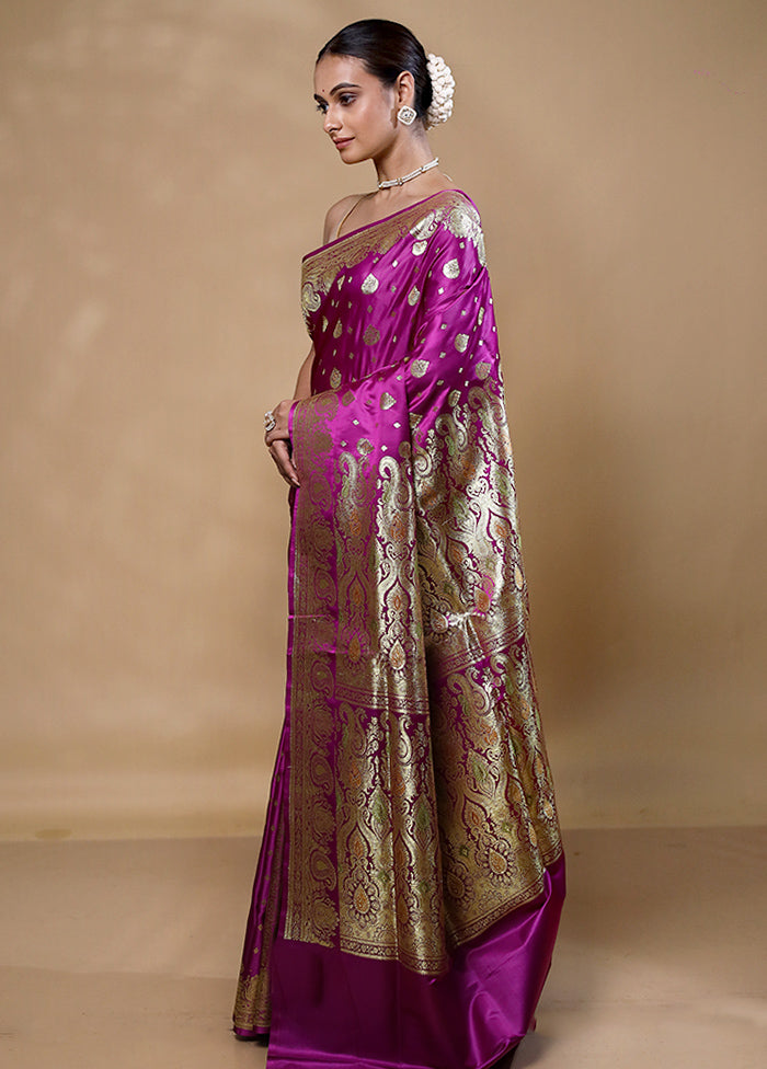 Violet Banarasi Silk Saree With Blouse Piece Cheap Sale Low Pice Fee Shipping