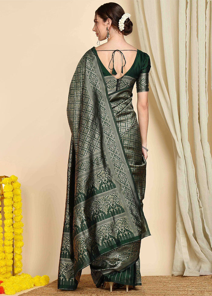 Dark Green Banarasi Silk Saree With Blouse Piece Discount Cheapest