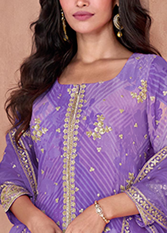 3 Pc Light Purple Semi Stitched Georgette Suit Set 2025 New For Sale