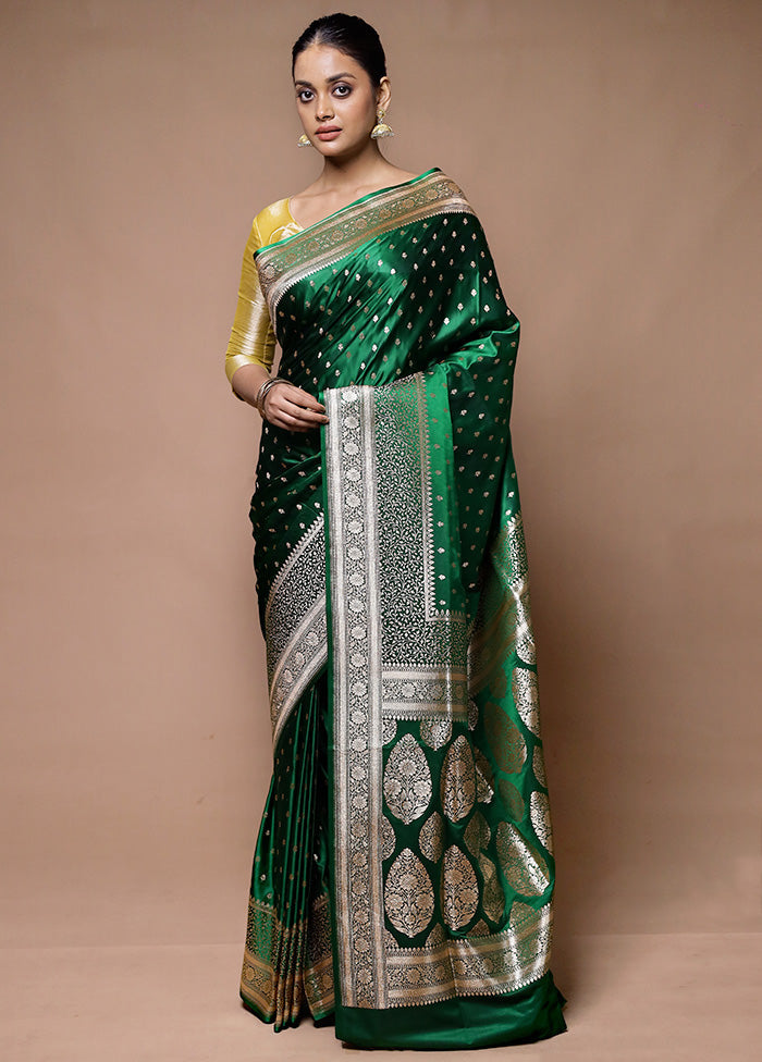 Green Banarasi Silk Saree With Blouse Piece Clearance Best Place