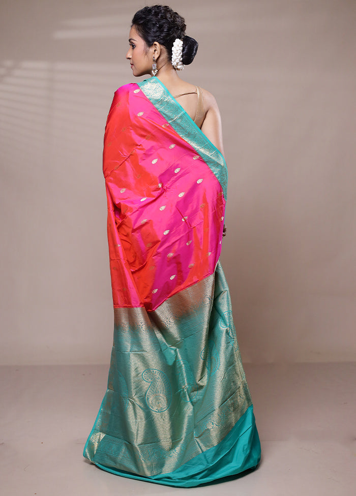 Pink Handloom Kanjivaram Pure Silk Saree With Blouse Piece Discount Original