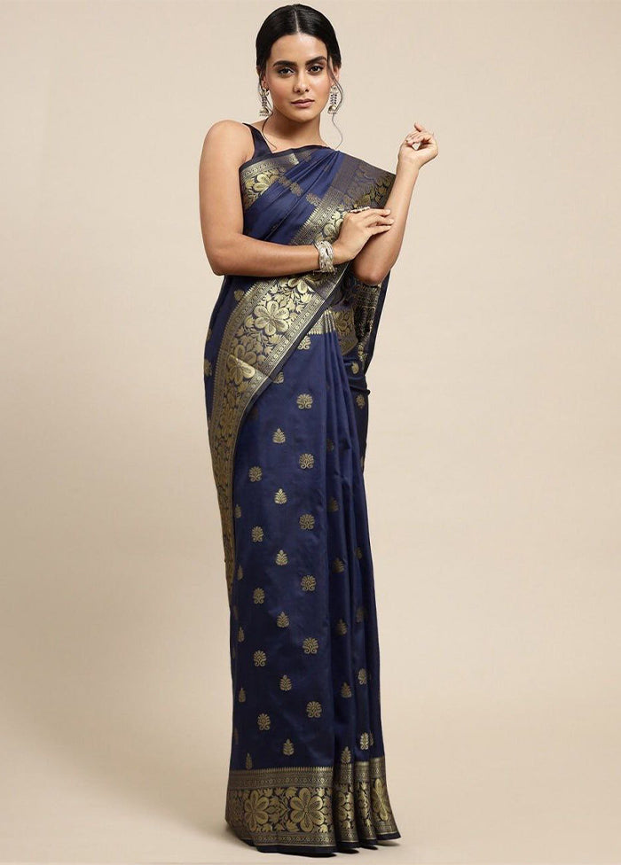 Navy Blue Banarasi Silk Saree With Blouse Piece In China Cheap Pice