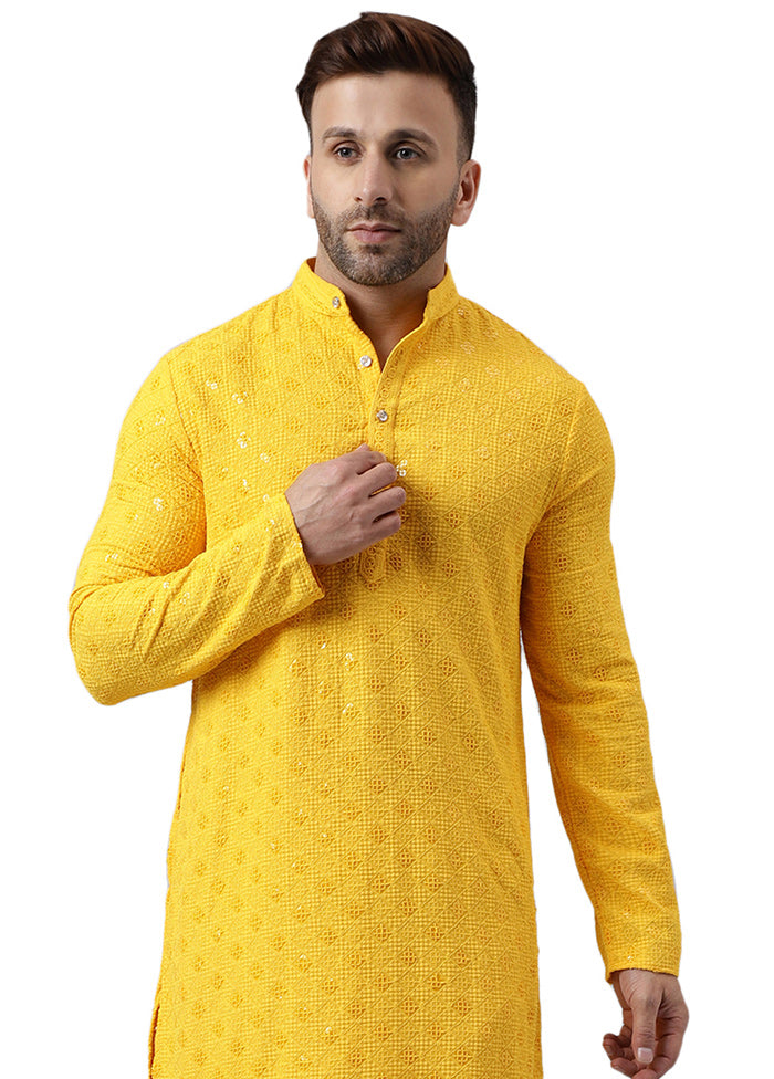 Yellow Silk Embroidered Kurta Outlet Supply