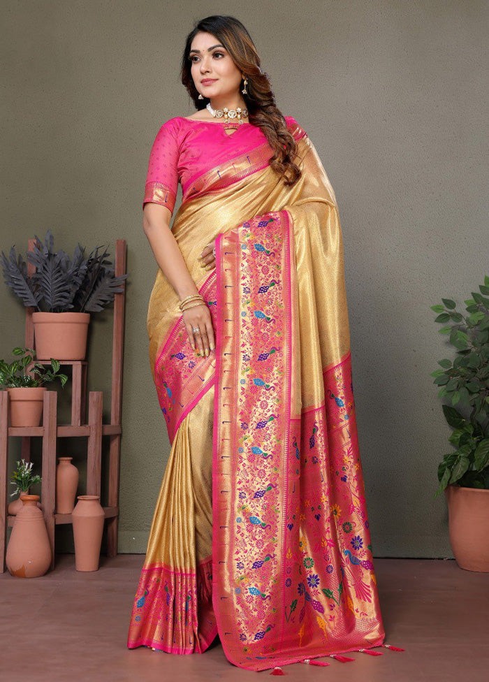 Cream Banarasi Silk Saree With Blouse Piece Buy Sale Online