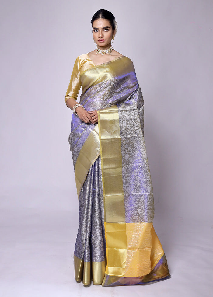 Purple Tissue Silk Saree With Blouse Piece Cheap Sale Now