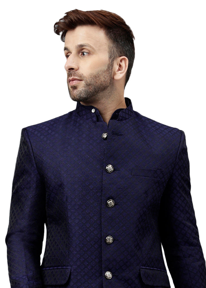 Navy Blue Viscose Jacquard Blazer Discount Collections