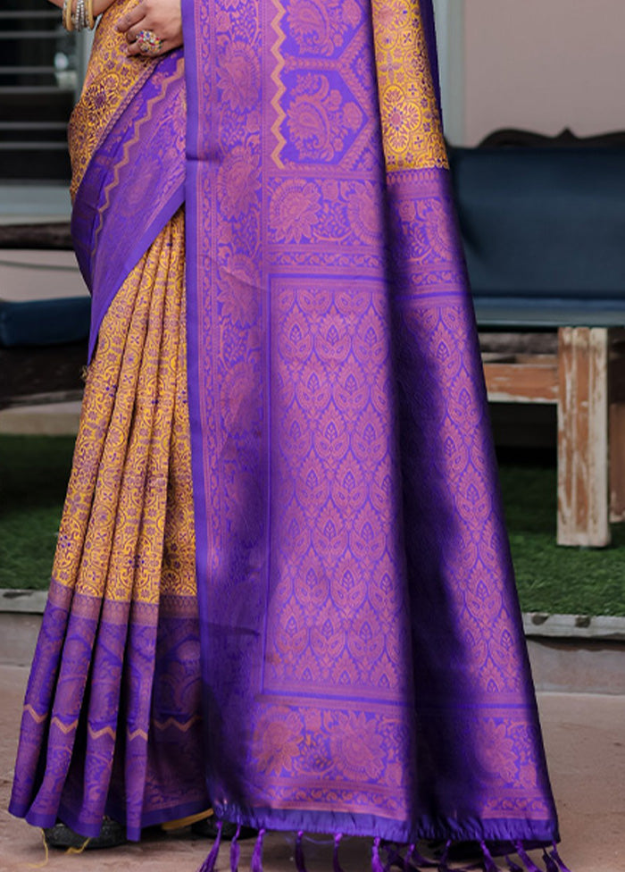 Mustard Banarasi Silk Saree With Blouse Piece Cheap Pice From China