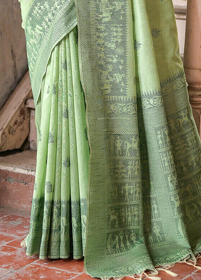 Pista Green Spun Silk Saree With Blouse Piece Free Shipping 2025 Unisex