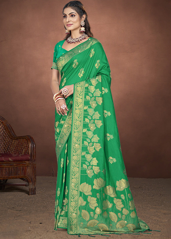 Green Spun Silk Saree With Blouse Piece Footlocker Pictures