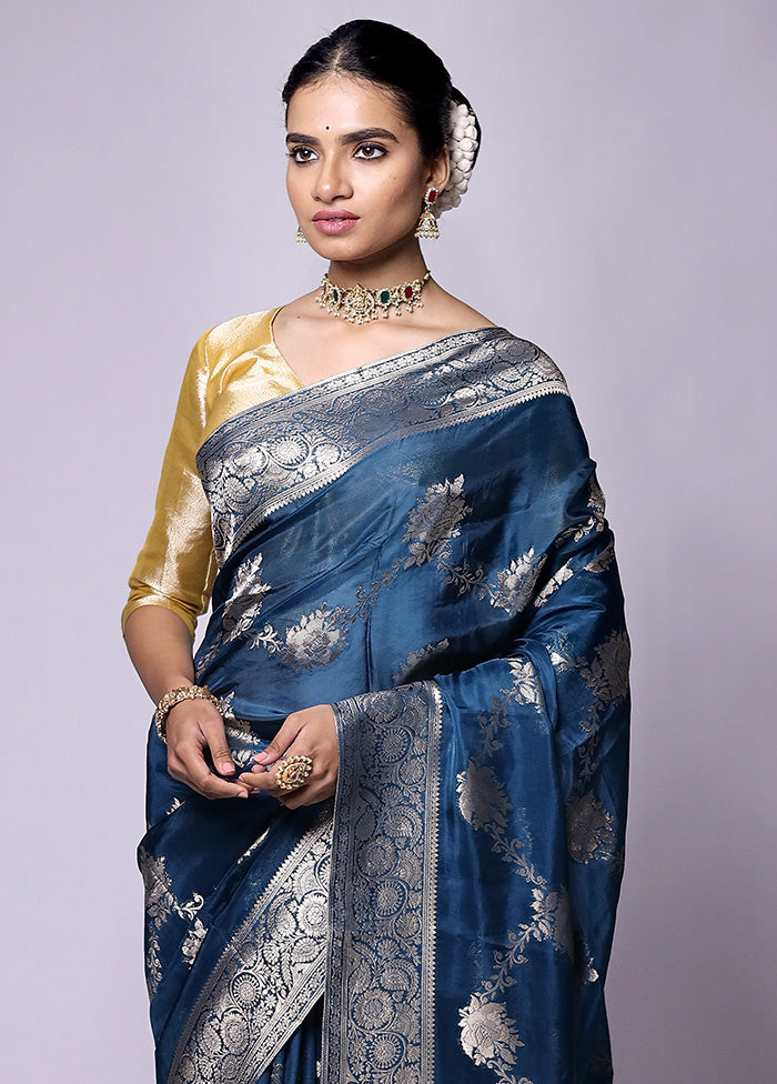 Blue Dupion Silk Saree With Blouse Piece Get To Buy