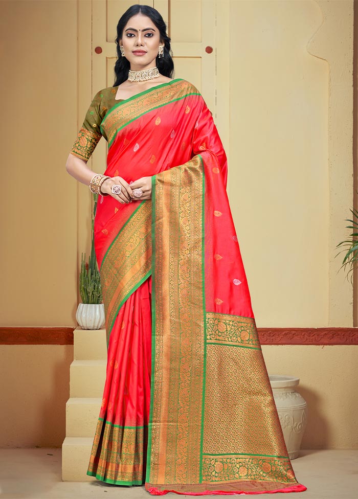 Pink Dupion Silk Saree With Blouse Piece Top Quality For Sale