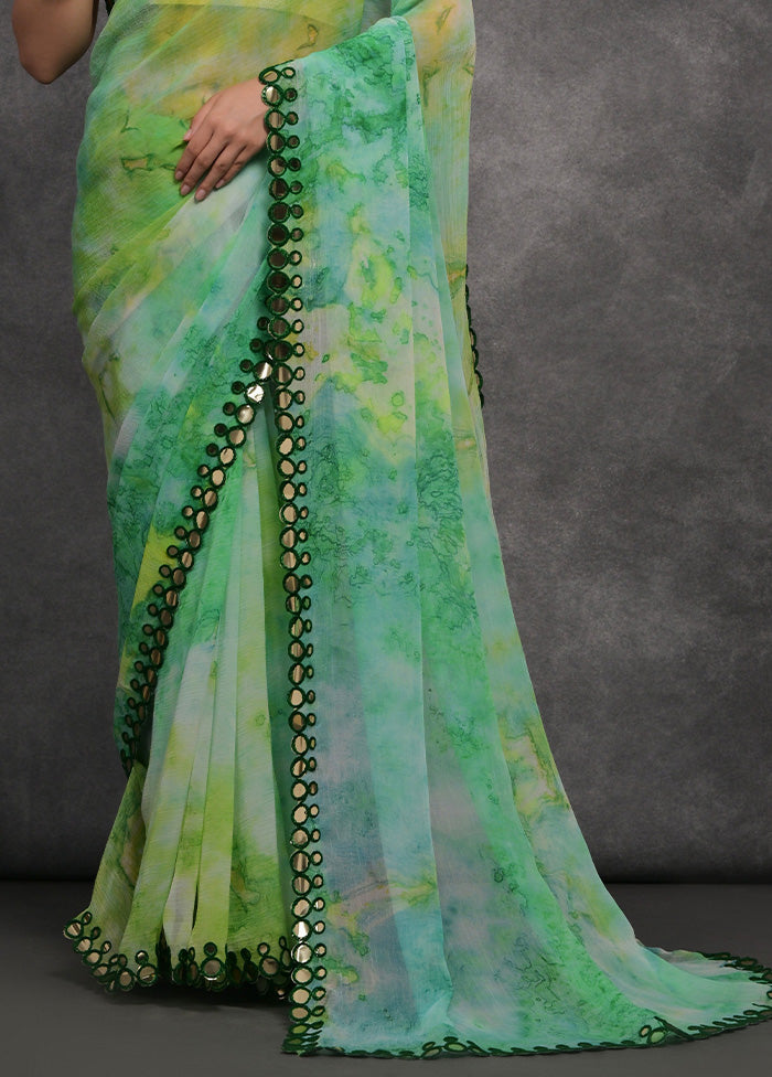 Green Chiffon Silk Saree With Blouse Piece Outlet Geniue Stockist