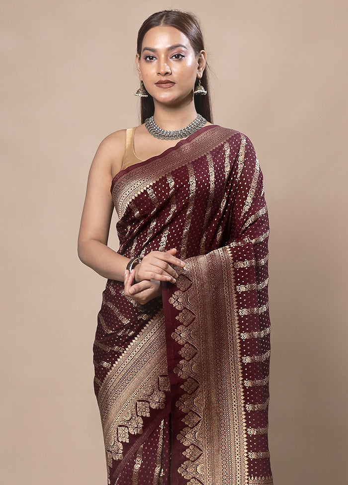 Maroon Dupion Silk Saree With Blouse Piece Cheap Sale Outlet Store